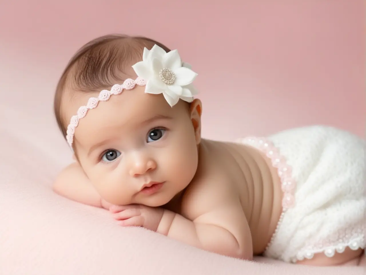 Bebê menina em tons de rosa suave - nomes femininos