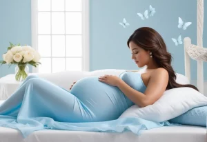 significa sonhar que está grávida - Foto de uma mulher sorrindo, segurando a barriga, representando a alegria de sonhar com gravidez.