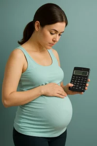 Grávida usando calculadora para acompanhar IMC na gravidez