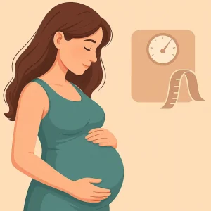Ilustração de mulher grávida com gráfico de peso