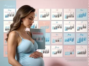 Calculadora Gravidez - Mulher Grávida Consultando Calendário