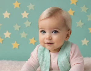 Bebê sorrindo com o nome Benicio Gabriel
