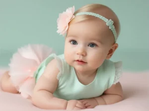 Nomes que combinam com Maria - Bebê sorridente segurando um quadro com o nome Maria e outras opções de nomes.