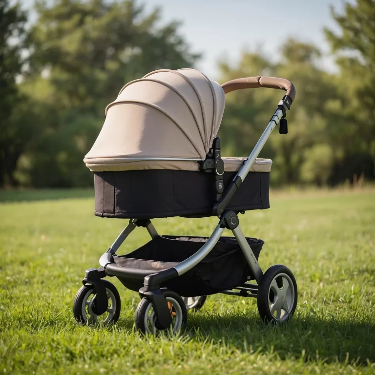 Mãe caminhando com o carrinho de bebê na grama para emagrecer rápido e manter a saúde