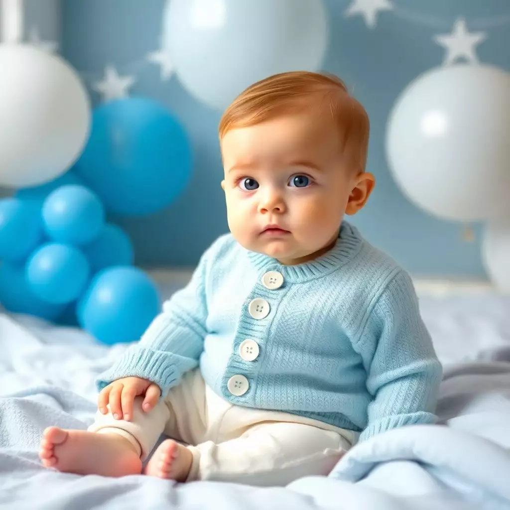 Um bebê tranquilo com um fundo estrelado, representando a sabedoria espiritual de Silas.