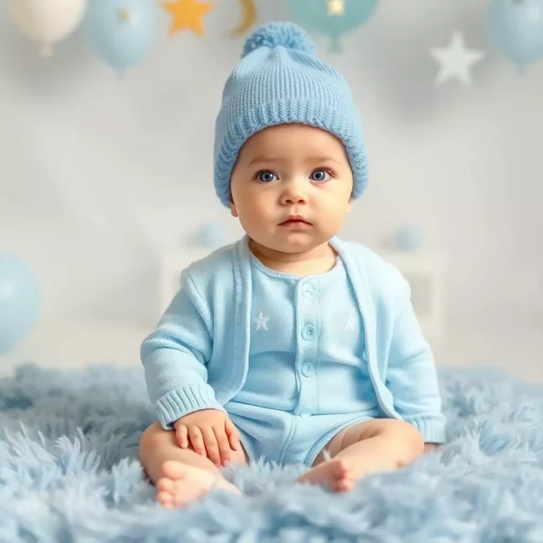 Bebê com roupinha branca olhando para a câmera, com o nome "Leonardo e Miguel" em destaque.