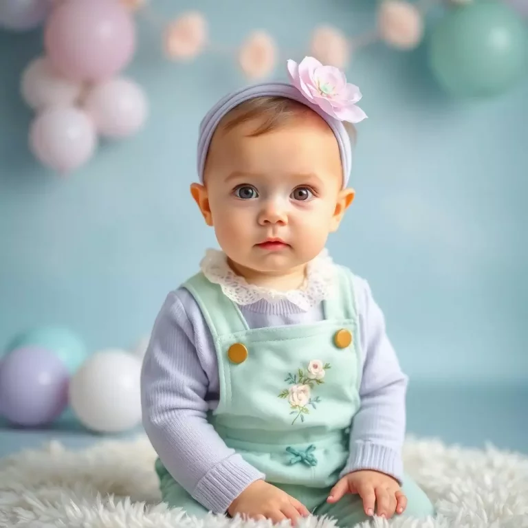 Bebê sorridente com roupas florais, simbolizando nomes que combinam com Carmem