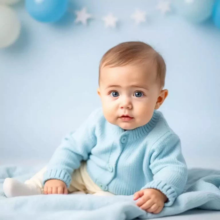 Bebê menino brincando alegremente, simbolizando o carinho do nome Gustavo.