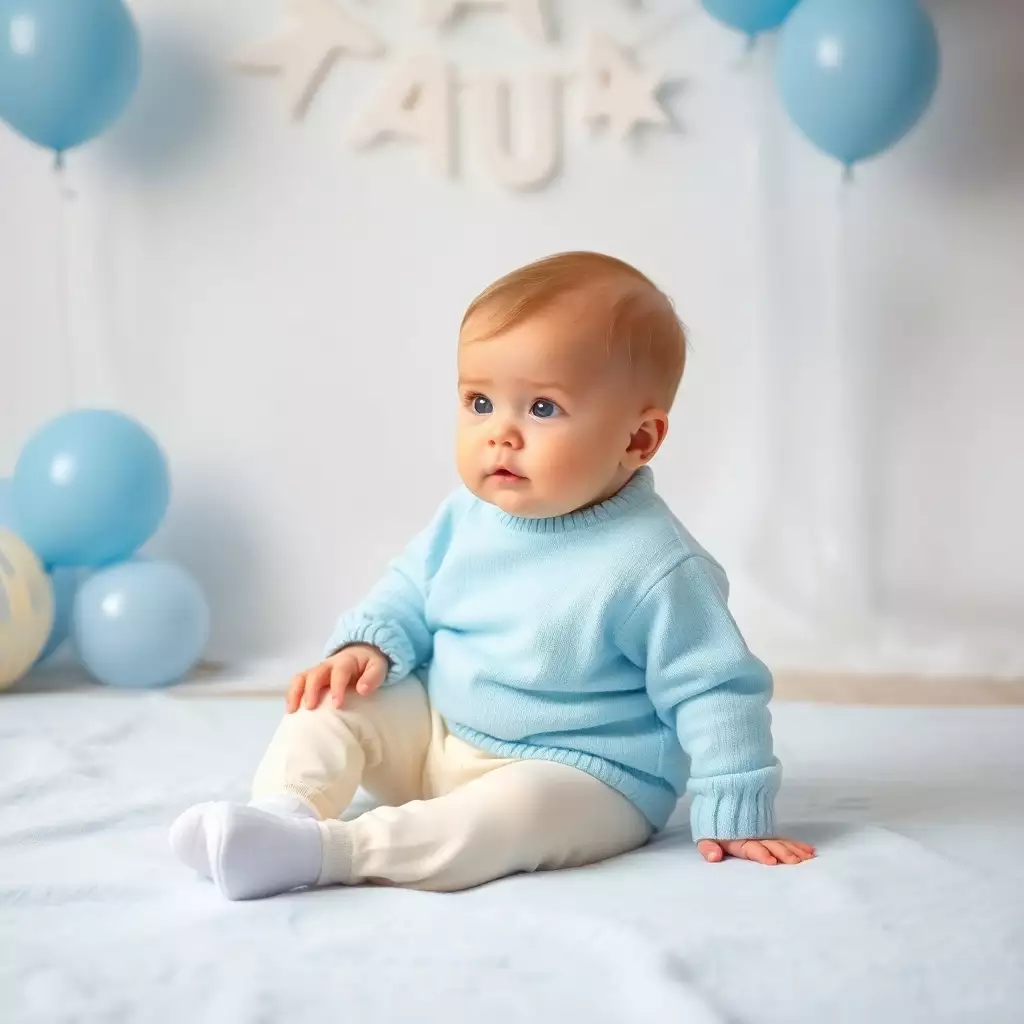 Bebê menino em um ambiente iluminado e radiante, simbolizando a inspiração do nome Lucas.