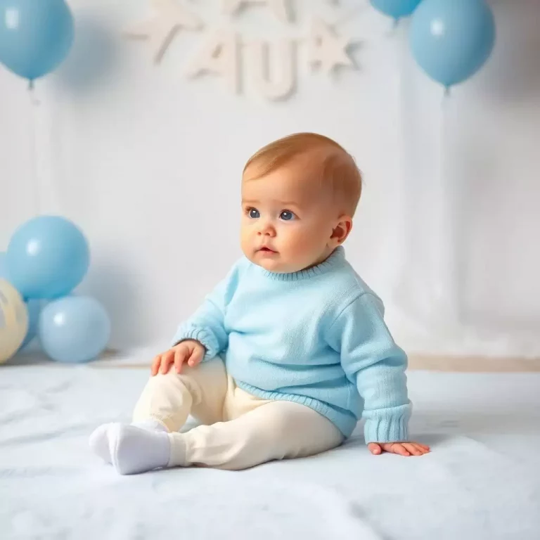 Bebê com olhos brilhantes segurando uma chupeta, com "Octávio e Benício" ao lado.