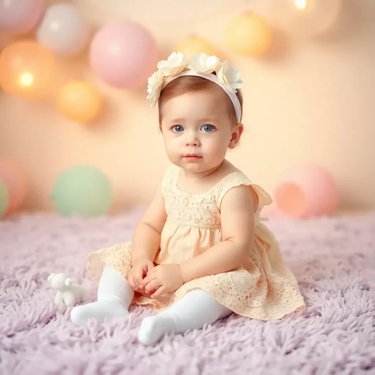 Bebê sorrindo em um cenário floral, representando delicadeza nas combinações com Mariana.
