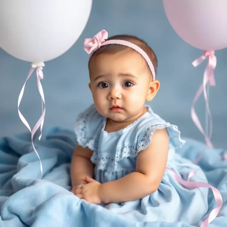 Bebê com um laço lilás no cabelo, transmitindo delicadeza às combinações com Olívia.