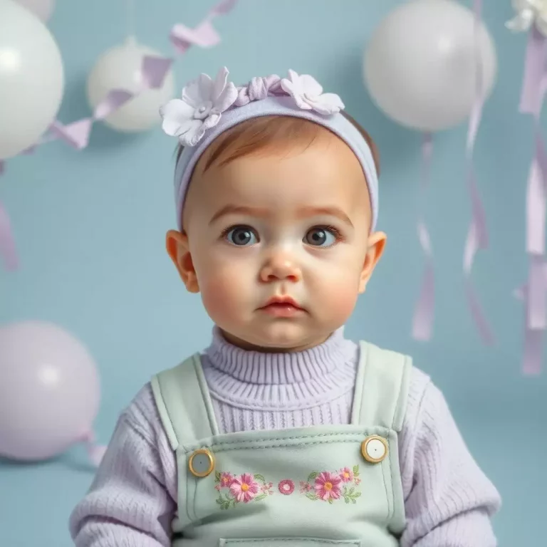 Bebê menina junto a elementos coloridos e vivos, representando o encanto do nome Karina.