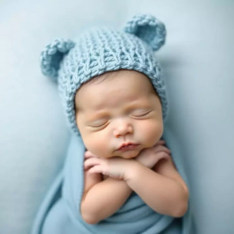Bebê menino com um olhar sonhador, simbolizando a harmonia e encantamento do nome Theo.