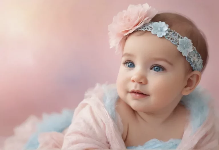 Bebê Clara com flores ao fundo