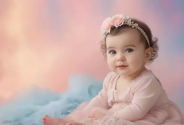 Bebê com um chapéu de sol fofo e colorido.
