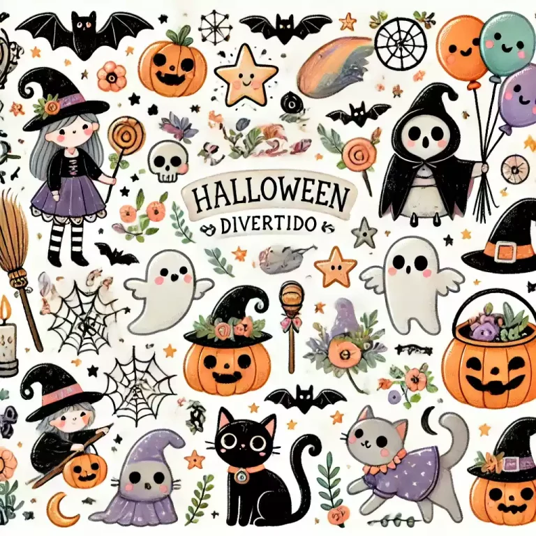 Gato preto em cima de uma abóbora sorridente, cercado por folhas secas e um chapéu de bruxa em um cenário de Halloween.