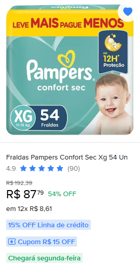 Pacote de fraldas Pampers com 54% de desconto - Promoção imperdível