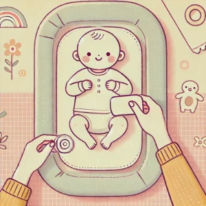Ilustração suave de uma mãe aplicando creme protetor na pele do bebê para evitar assaduras.