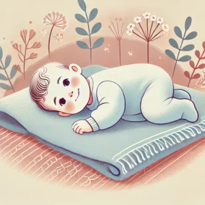 Ilustração de um bebê deitado confortável em um cobertor após sentir alívio da cólica.