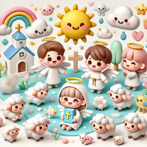 Desenho fofo bíblico da ressurreição de Jesus