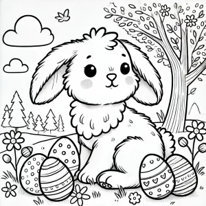 Desenho de um coelho pulando entre cenouras para colorir.