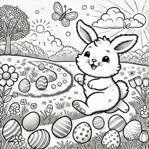 Desenho de uma cesta cheia de ovos de Páscoa para colorir.