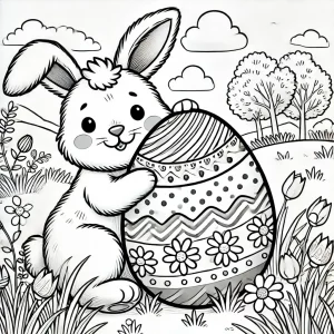 Desenho de um ovo de Páscoa gigante decorado com fitas e laços para colorir.