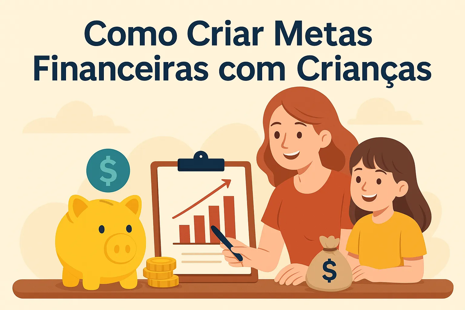 Como criar metas financeiras com crianças usando planejamento visual e cofrinho